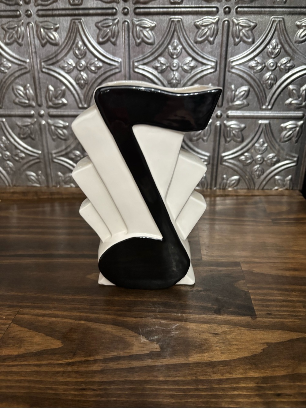 Vintage clay art Black and White Ceramic Art Deco Vase 1980
